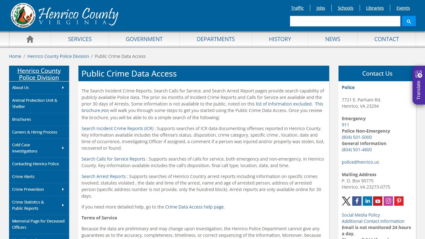 Public Crime Data Access - Henrico County, Virginia